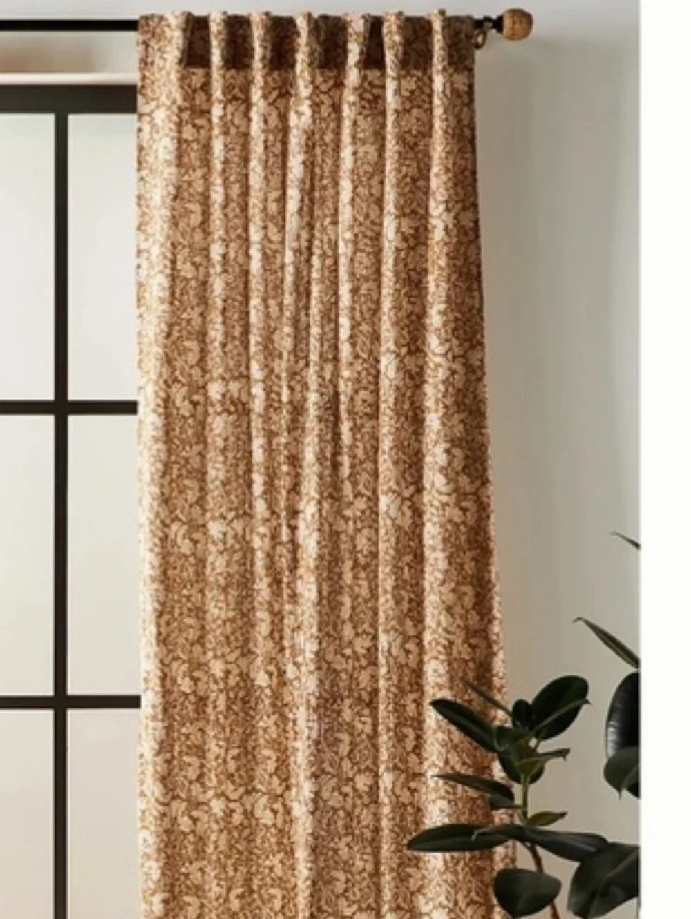 Anthropologie Brown Floral Grommet Curtain Panel